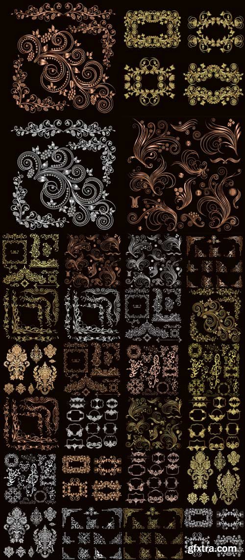 Elegant gold, silver and bronze vector ornaments