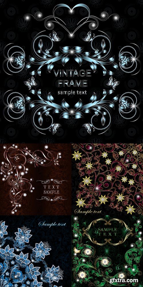 Splendour vector backgrounds with delicate elements and diamonds