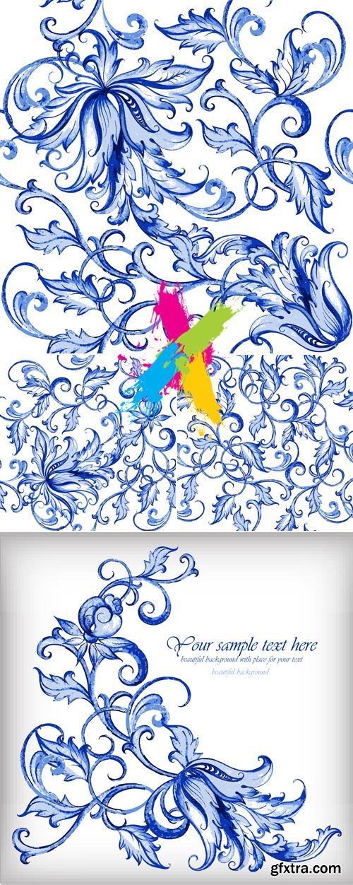 Blue Floral Backgrounds Vector 2