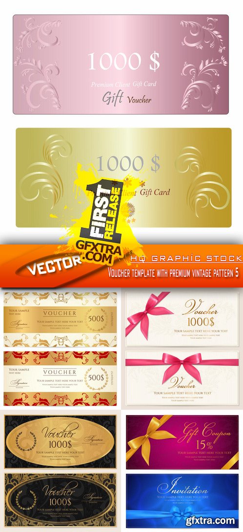 Stock Vector - Voucher template with premium vintage pattern 5