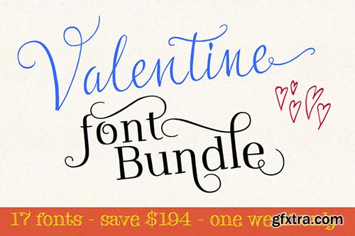 Valentine Fonts Bundle - 17 Fonts