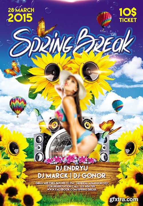 Spring Break Club Flyer PSD Template