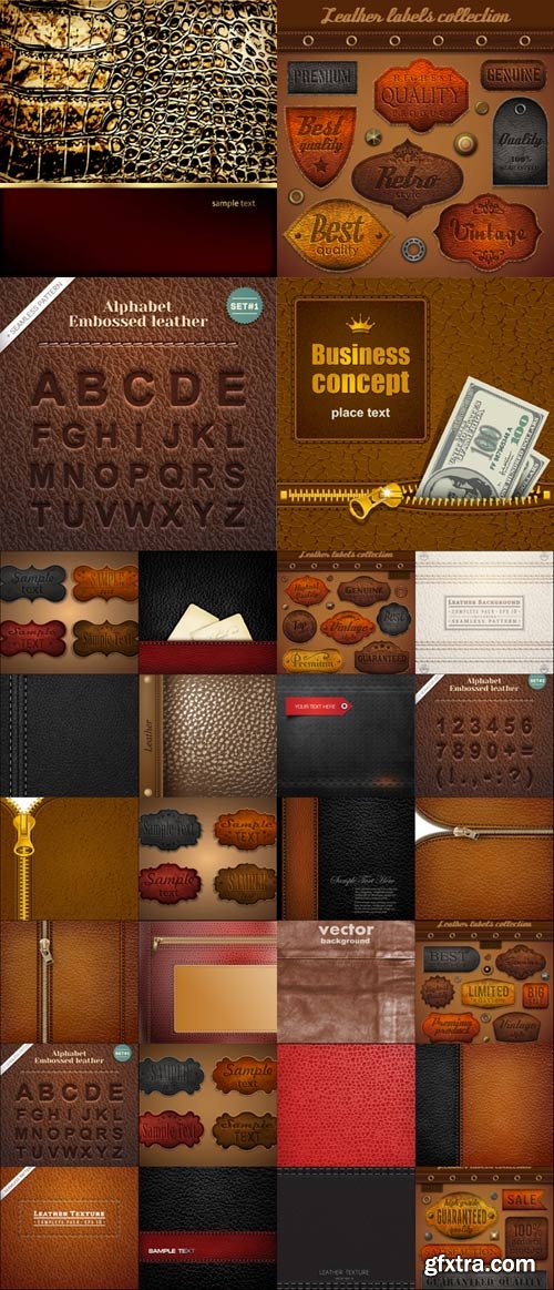 Vector Leather Backgrounds, Leather labels and Leather Alphabet