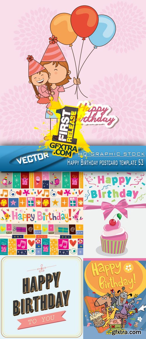 Stock Vector - Happy Birthday postcard template 53