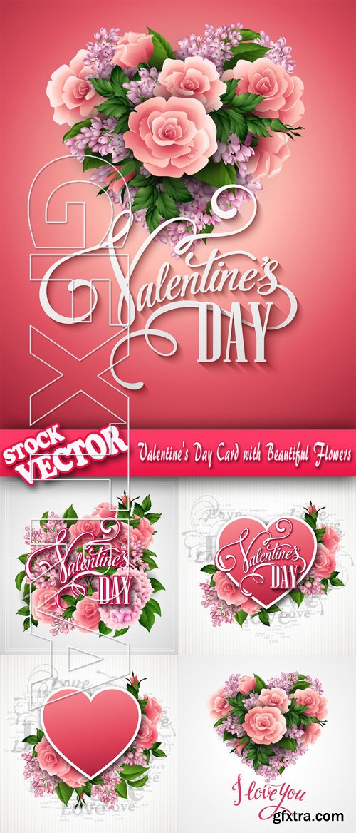 Stock Vector - Valentine\'s Day Card with Beautiful Flowers