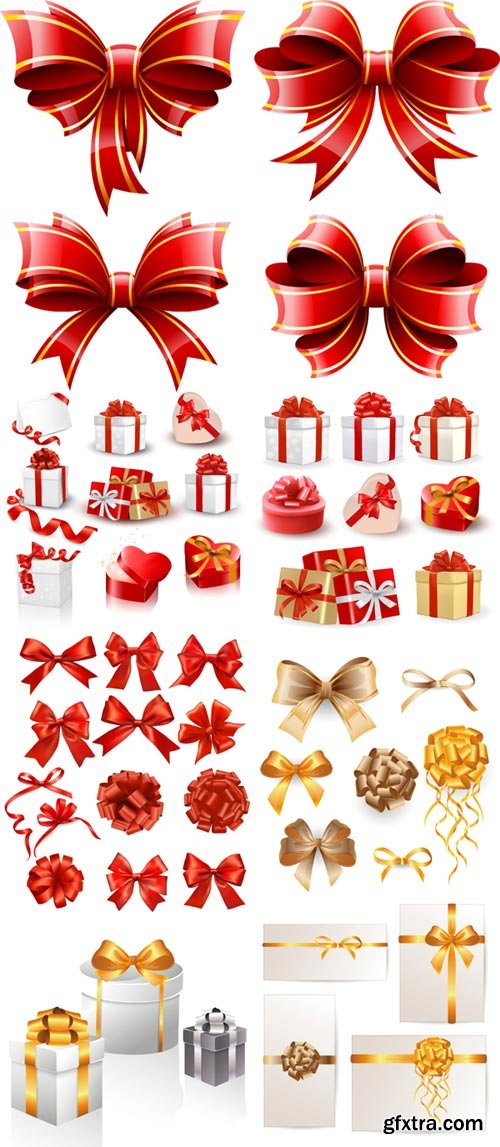 Gift boxes, ribbons and bows vector material