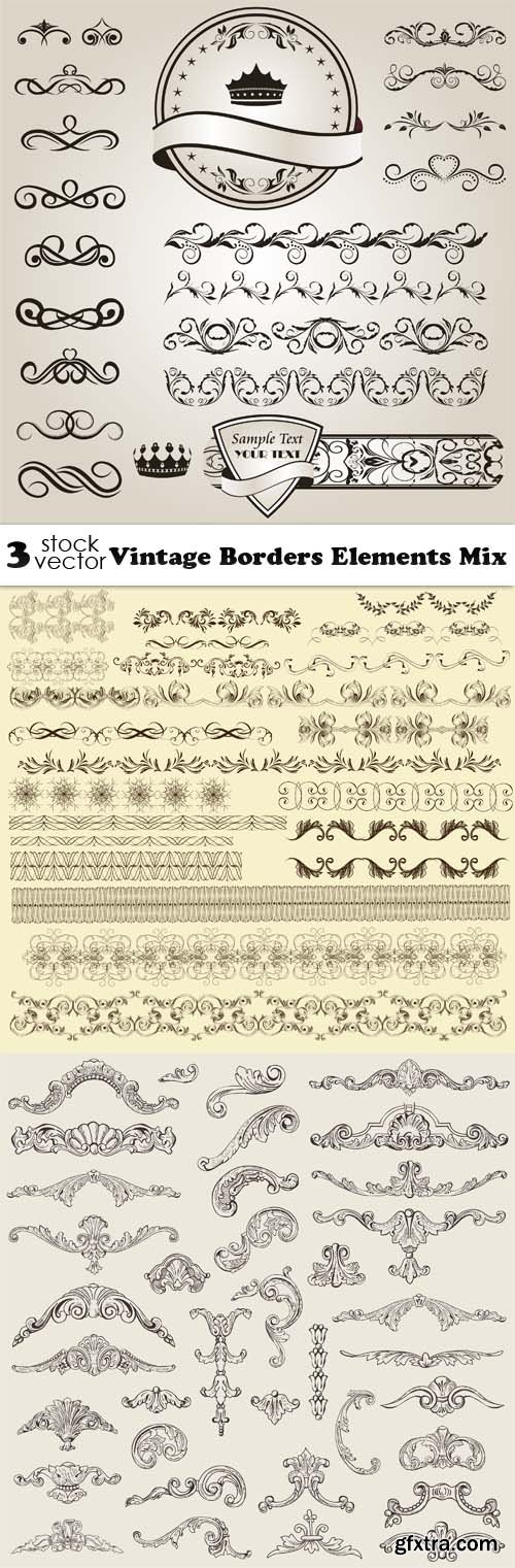 Vectors - Vintage Borders Elements Mix