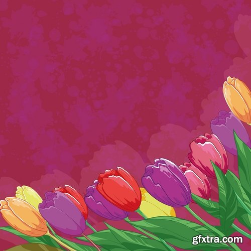 Collection vector image tulip 25 Eps