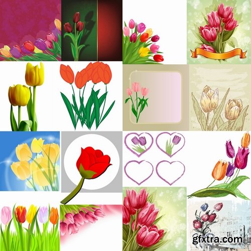 Collection vector image tulip 25 Eps