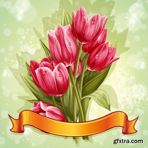 Collection vector image tulip 25 Eps