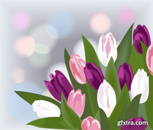 Collection vector image tulip 25 Eps