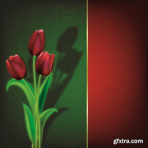 Collection vector image tulip 25 Eps