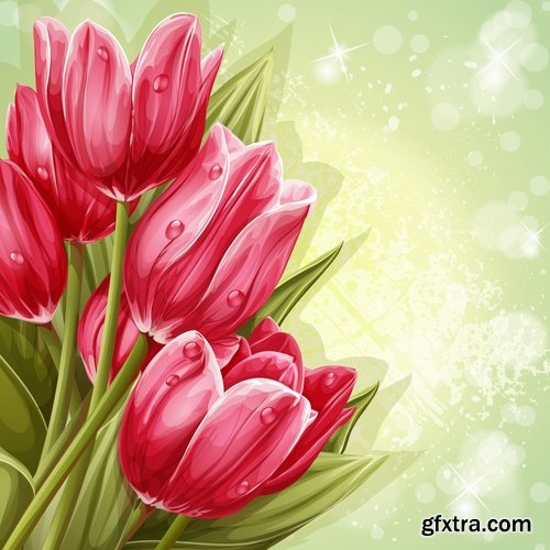 Collection vector image tulip 25 Eps