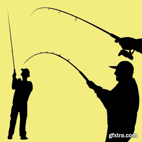 Collection vector image fishing and fishermen 25 Eps