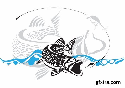 Collection vector image fishing and fishermen 25 Eps