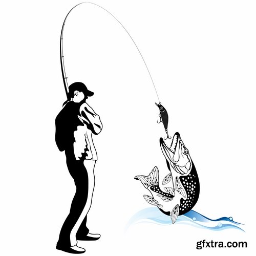 Collection vector image fishing and fishermen 25 Eps