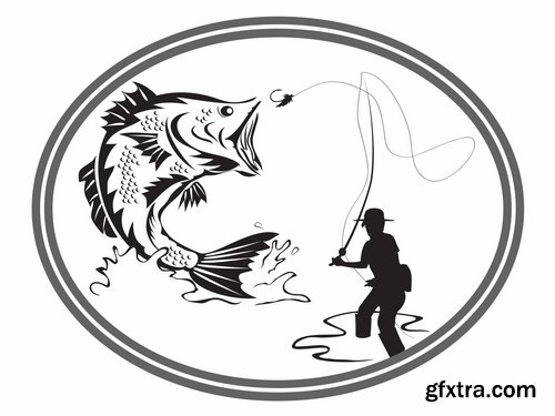 Collection vector image fishing and fishermen 25 Eps