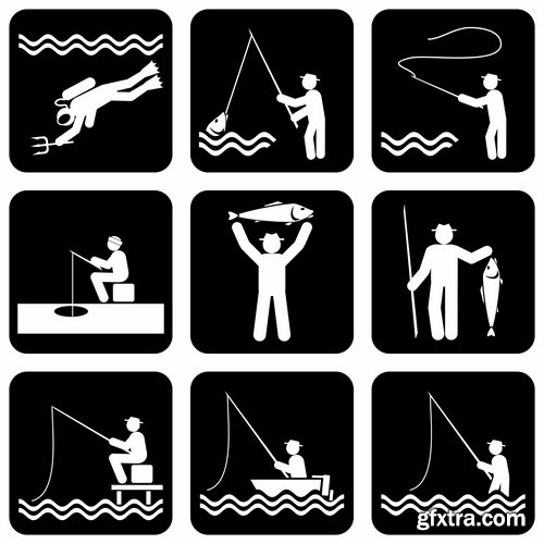 Collection vector image fishing and fishermen 25 Eps