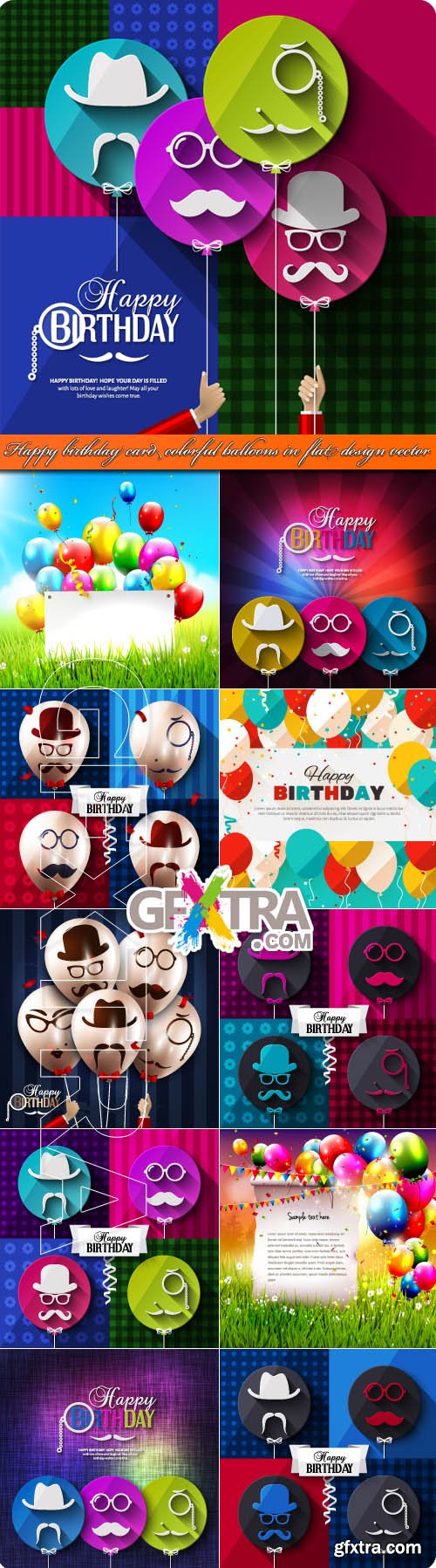 Happy birthday card colorful balloons in flat design vector