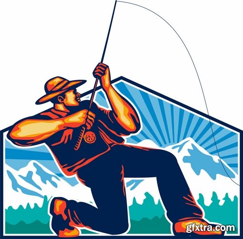 Collection vector image fishing and fishermen 25 Eps