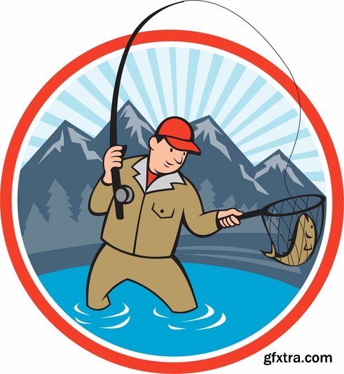 Collection vector image fishing and fishermen 25 Eps