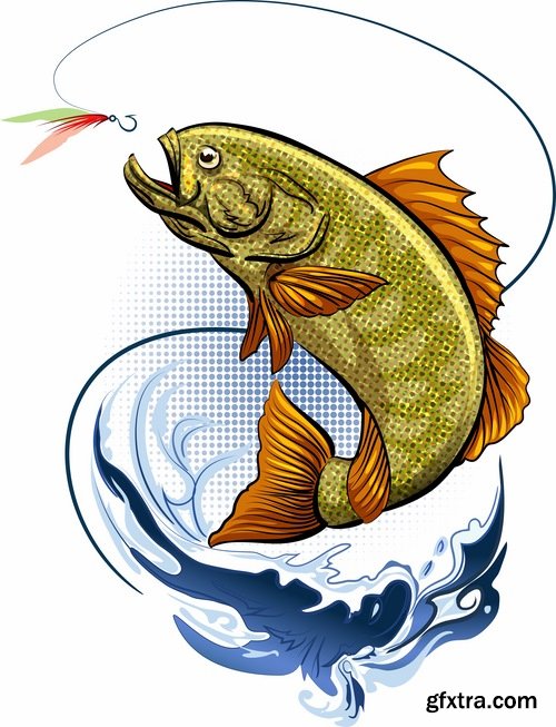 Collection vector image fishing and fishermen 25 Eps