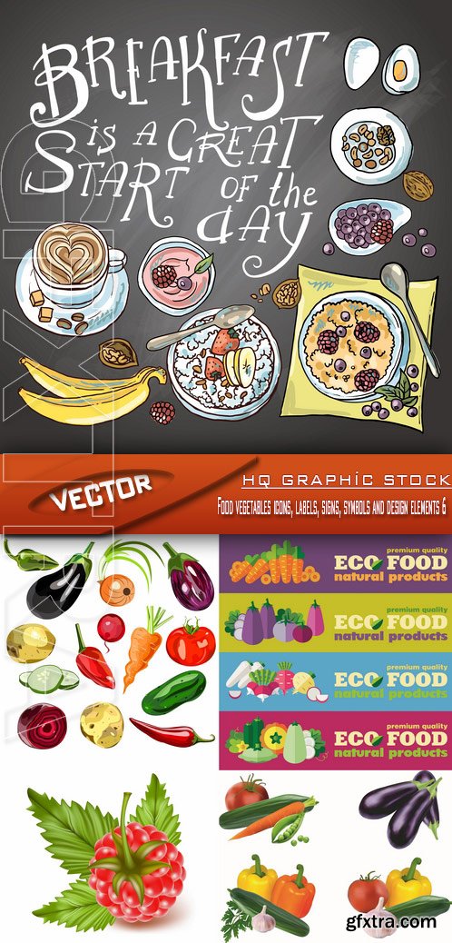 Stock Vector - Food vegetables icons, labels, signs, symbols and design elements 6