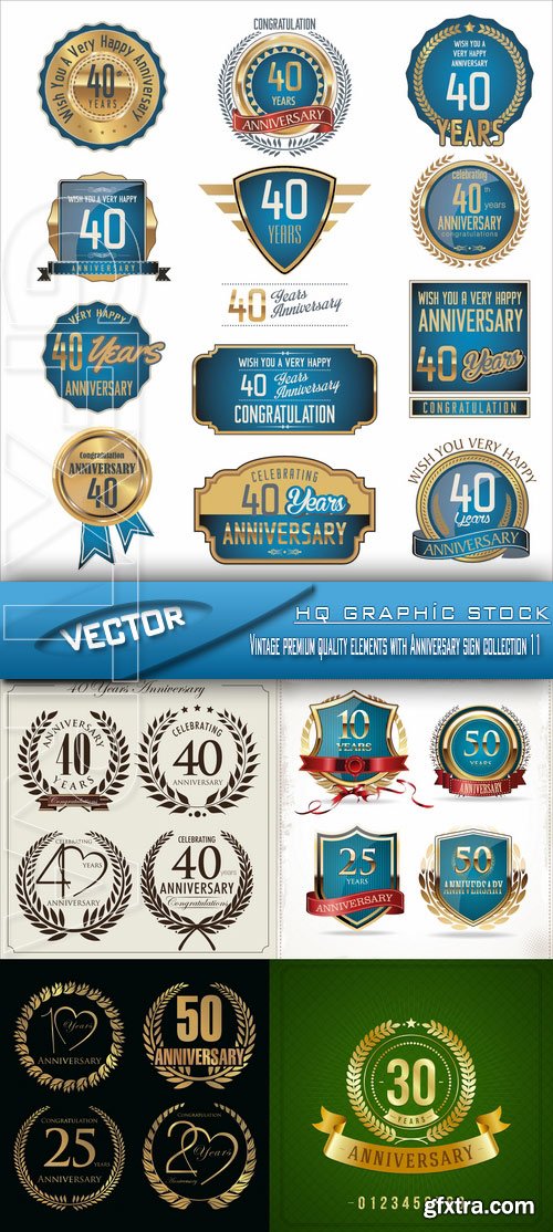 Stock Vector - Vintage premium quality elements with Anniversary sign collection 11
