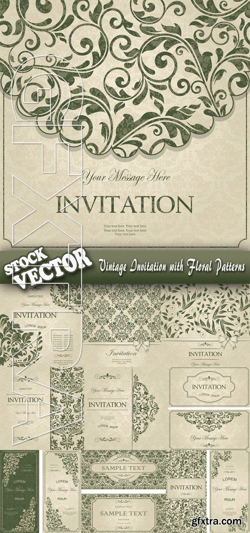 Stock Vector - Vintage Invitation with Floral Patterns