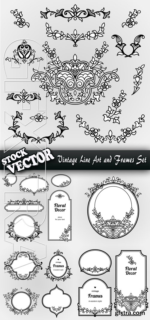 Stock Vector - Vintage Line Art and Frames Set