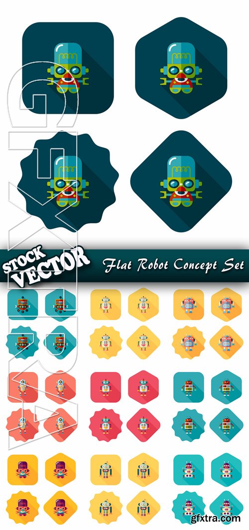 Stock Vector - Flat Robot Concept Set