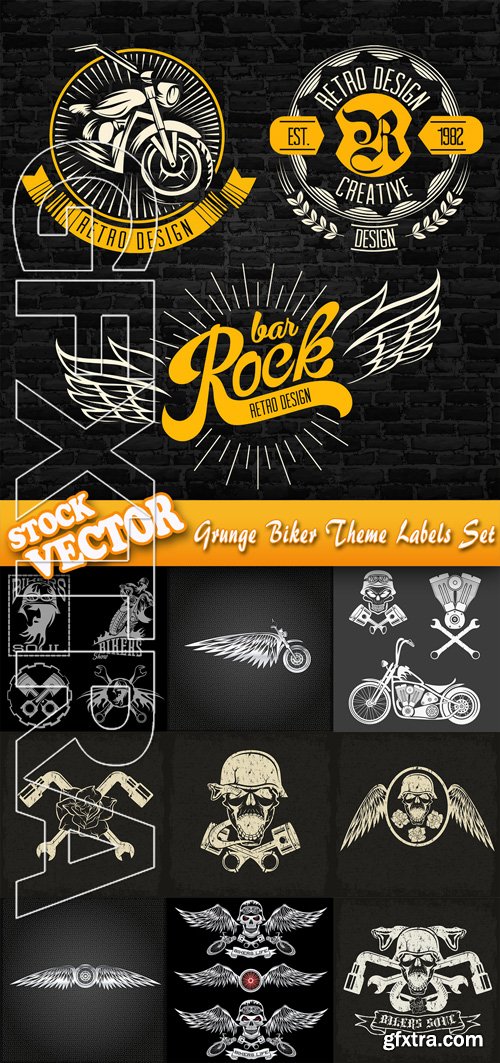 Stock Vector - Grunge Biker Theme Labels Set