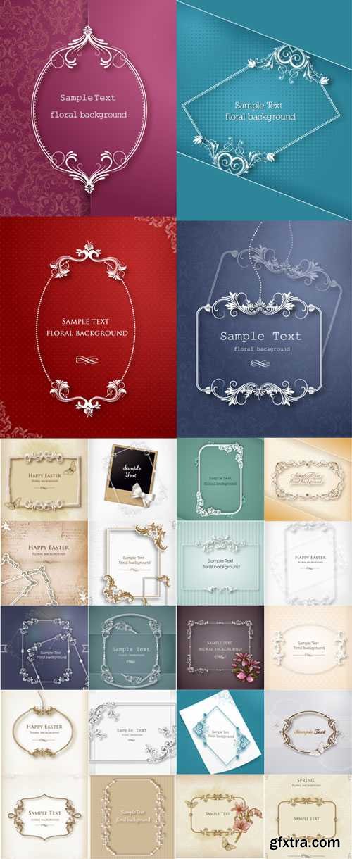 Floral Frames vector backgrounds set