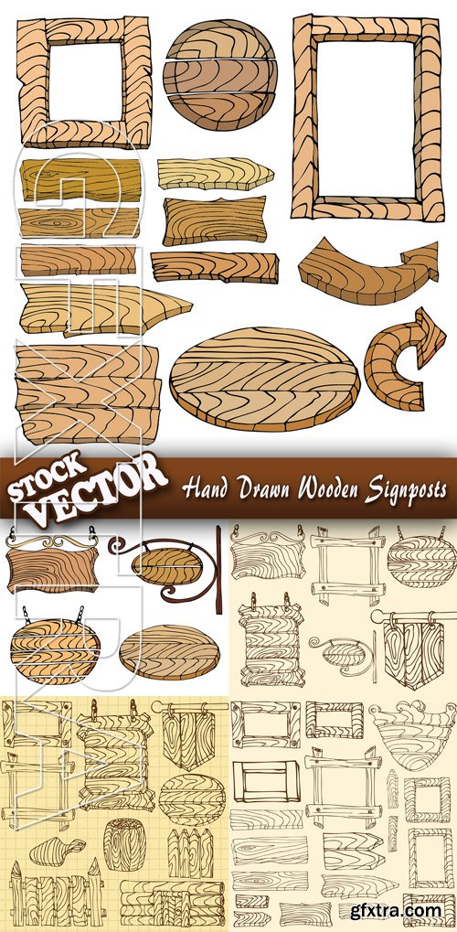 Stock Vector - Hand Drawn Wooden Signposts