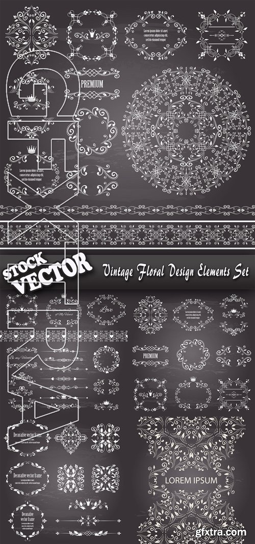 Stock Vector - Vintage Floral Design Elements Set