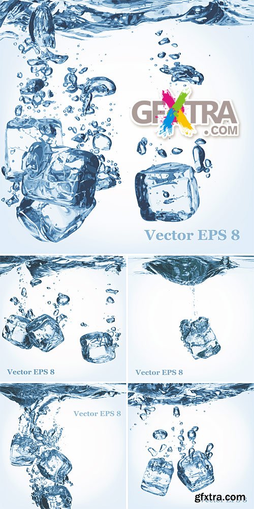 Ice cubes in water - vector illustrations