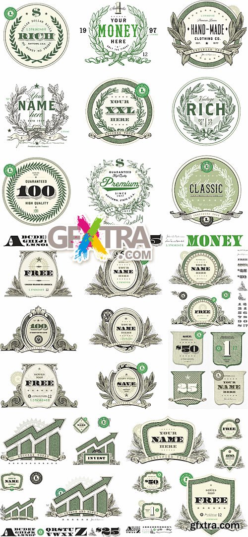 Money and financial frames, labels and infographic