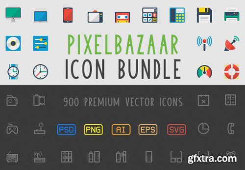 PixelBazaar Icon Bundle: 900 Premium Vector Icons