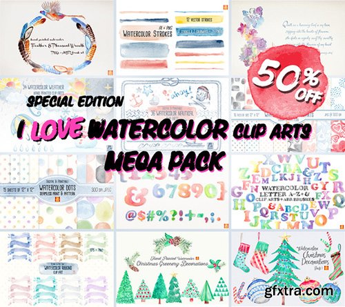 CM Special Edition- I LOVE Watercolor Clip Art MEGA Pack 182793