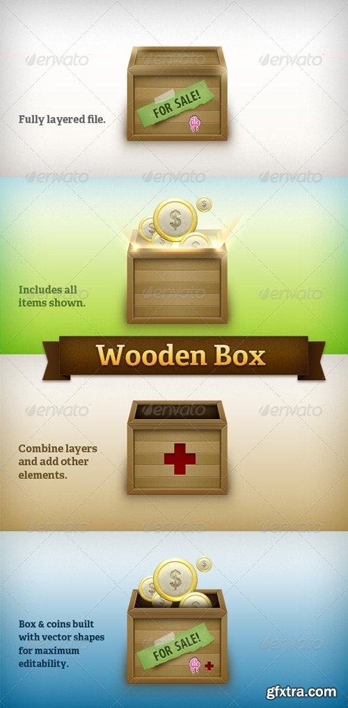 GraphicRiver - Wooden Box with Label and Coins