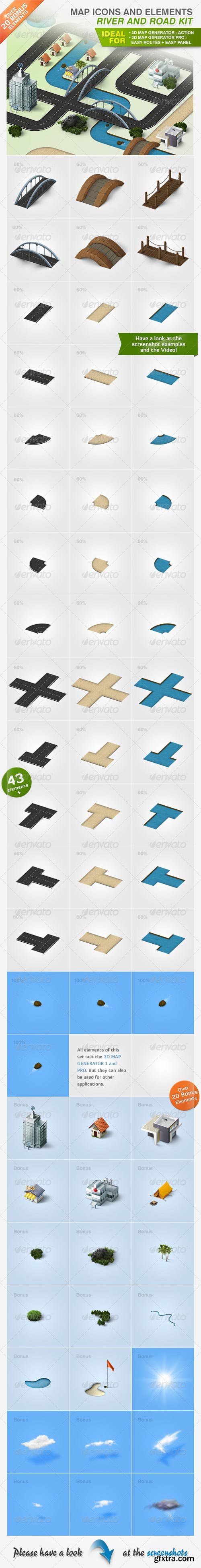 GraphicRiver - Map Icons and Elements - River and Road Kit