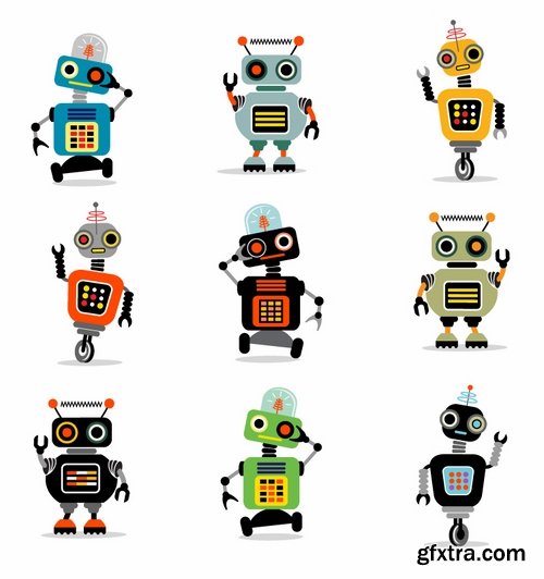 Collection of funny cartoon robots vector image 25 Eps