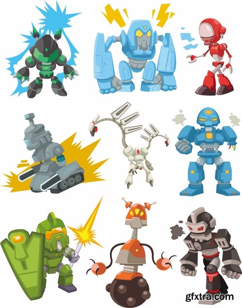 Collection of funny cartoon robots vector image 25 Eps