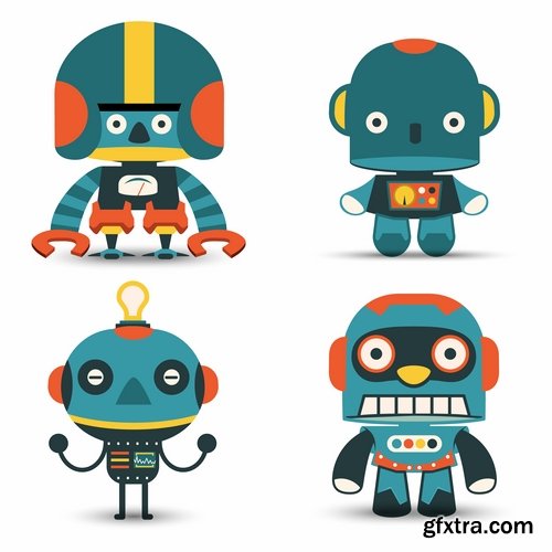 Collection of funny cartoon robots vector image 25 Eps