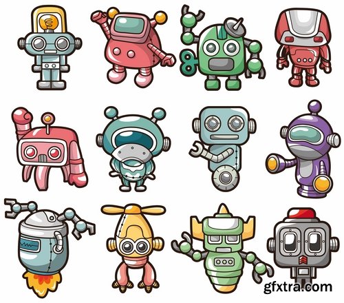 Collection of funny cartoon robots vector image 25 Eps