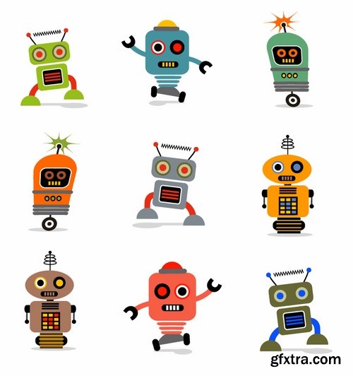 Collection of funny cartoon robots vector image 25 Eps