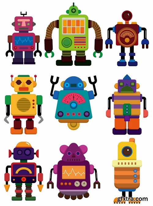 Collection of funny cartoon robots vector image 25 Eps