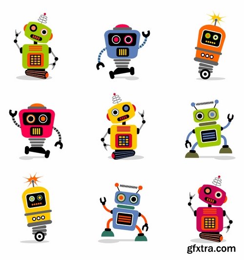 Collection of funny cartoon robots vector image 25 Eps