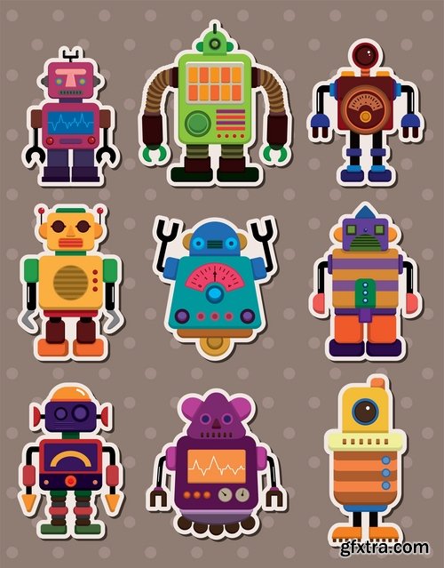 Collection of funny cartoon robots vector image 25 Eps