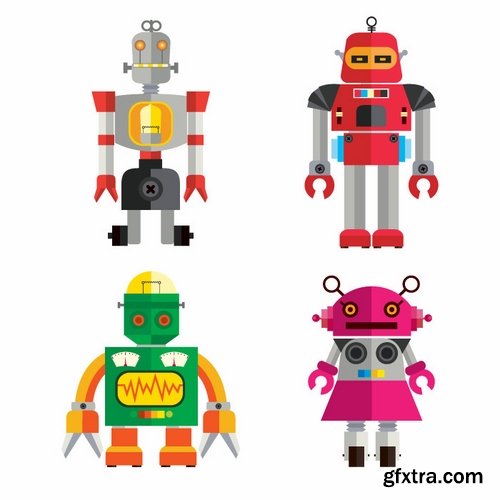 Collection of funny cartoon robots vector image 25 Eps